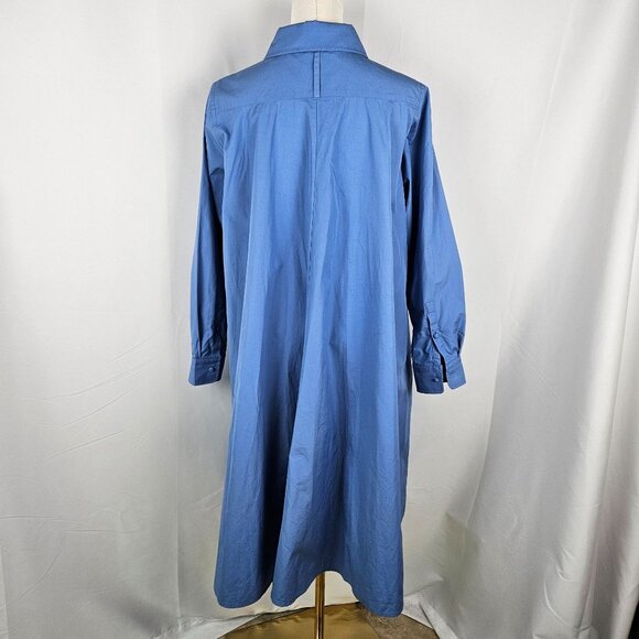 MaxMara Midi Shirt Dress Sz 10 Blue Cotton Side Pockets Swing Long Sleeve - Picture 5 of 13